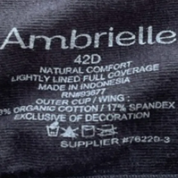 Natural Comfort Lightly Lined Full Coverage Black Underwire Bra Ambrielle 42D