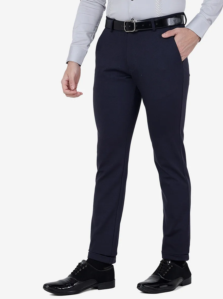 Navy Blue Solid Slim Fit Club Wear Trouser | JB Studio