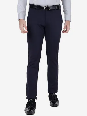 Navy Blue Solid Slim Fit Club Wear Trouser | JB Studio