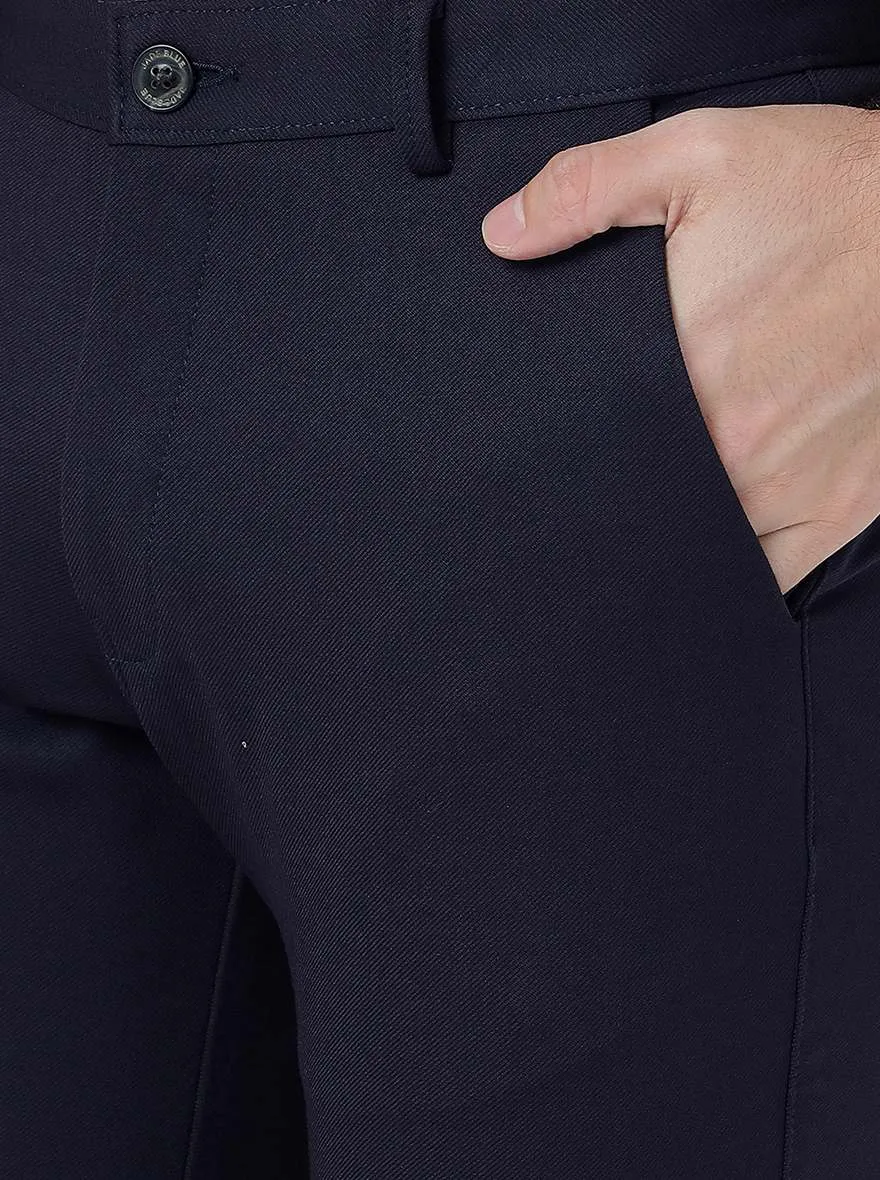 Navy Blue Solid Slim Fit Club Wear Trouser | JB Studio