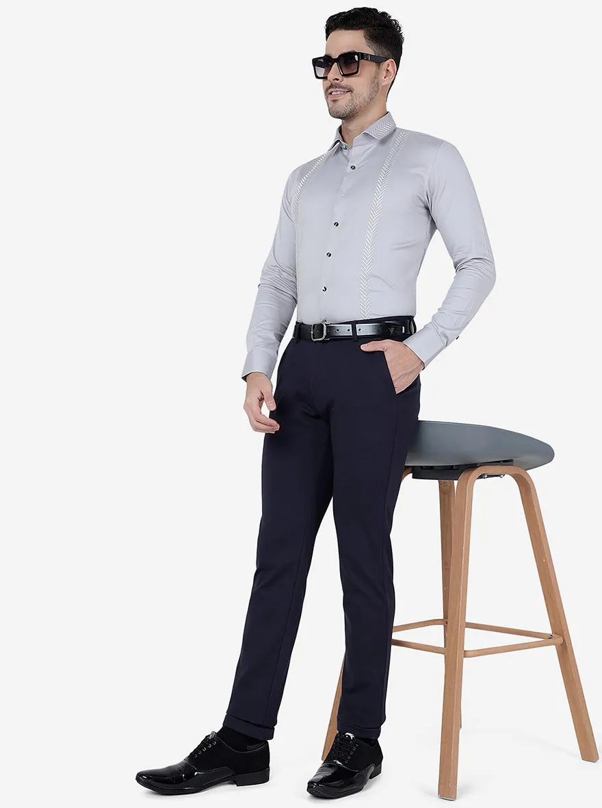 Navy Blue Solid Slim Fit Club Wear Trouser | JB Studio