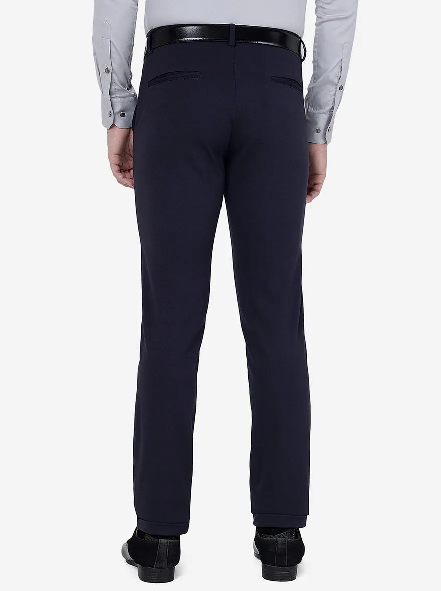 Navy Blue Solid Slim Fit Club Wear Trouser | JB Studio
