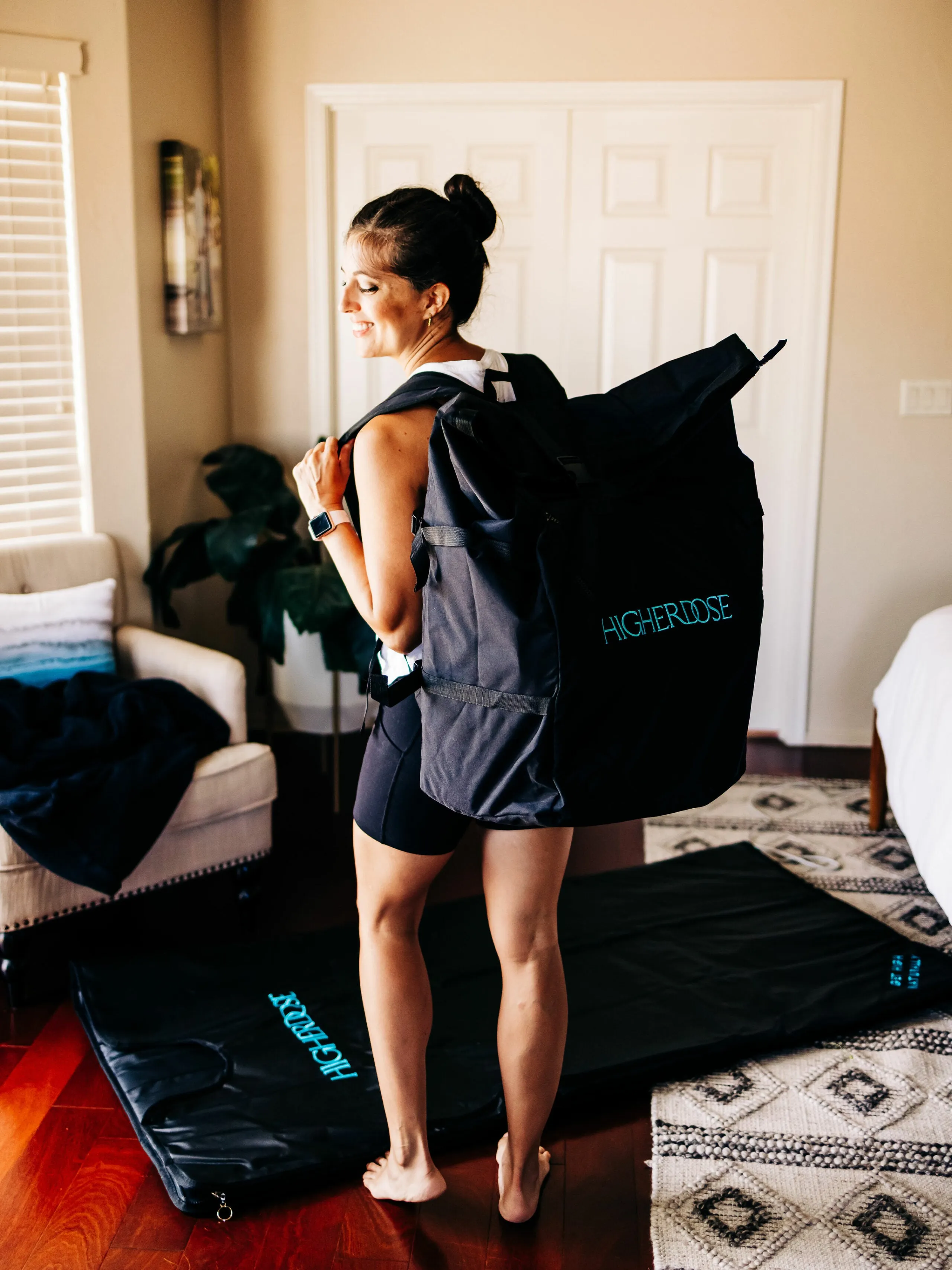 New Large HIGHERDOSE BLANKET BAG SUPER SIZED DRY BAG!! Made with recycled ocean plastic! Water Resistant! Does not include Sauna Blanket! This is quite large and can be used for hiking, boating, travel etc Retails $135 