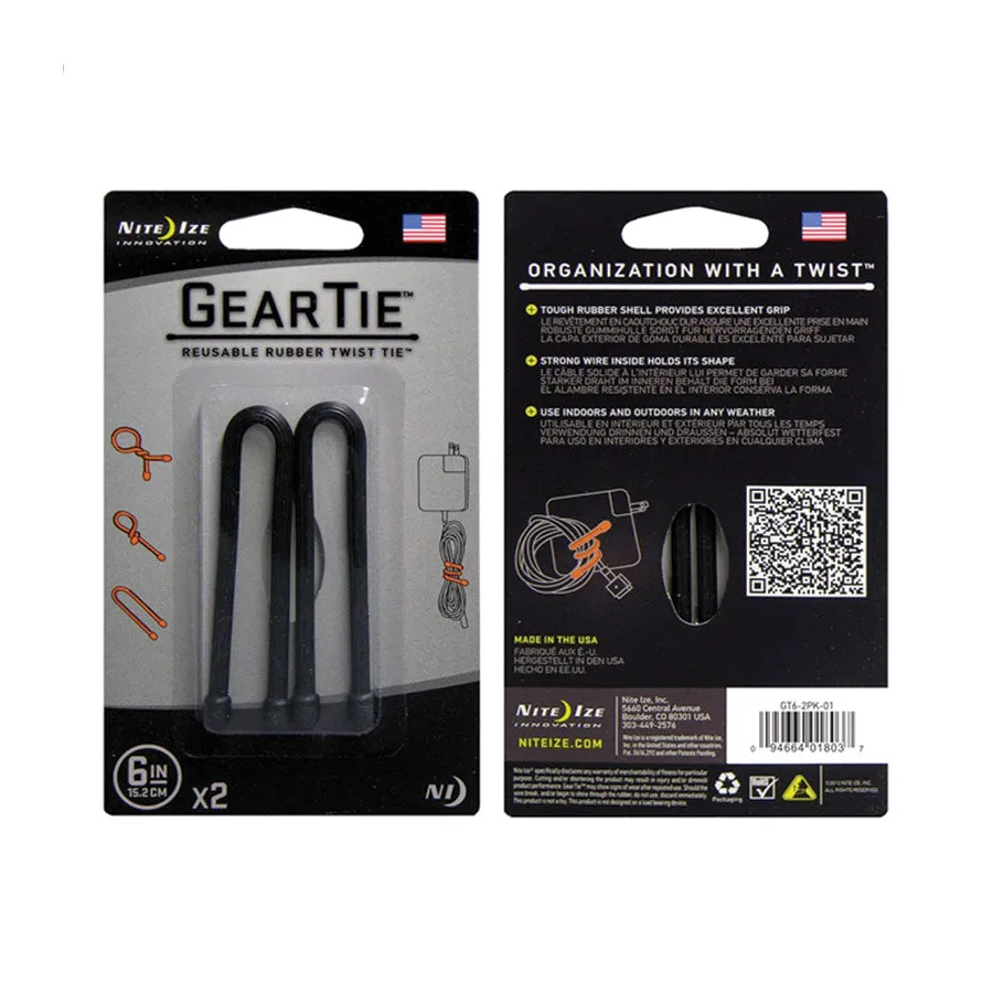 Nite Ize Gear Tie Original Reusable Rubber Twist Tie Black