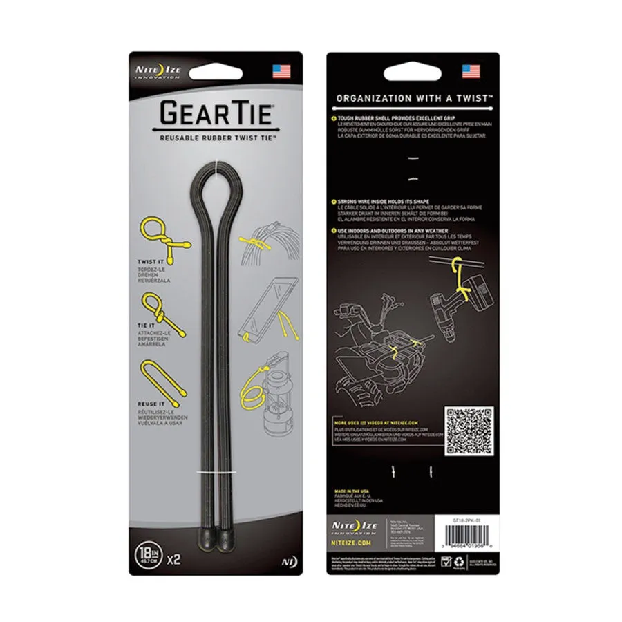 Nite Ize Gear Tie Original Reusable Rubber Twist Tie Black