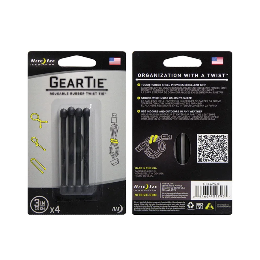 Nite Ize Gear Tie Original Reusable Rubber Twist Tie Black