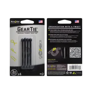Nite Ize Gear Tie Original Reusable Rubber Twist Tie Black