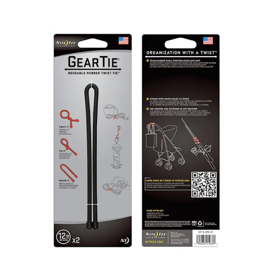 Nite Ize Gear Tie Original Reusable Rubber Twist Tie Black