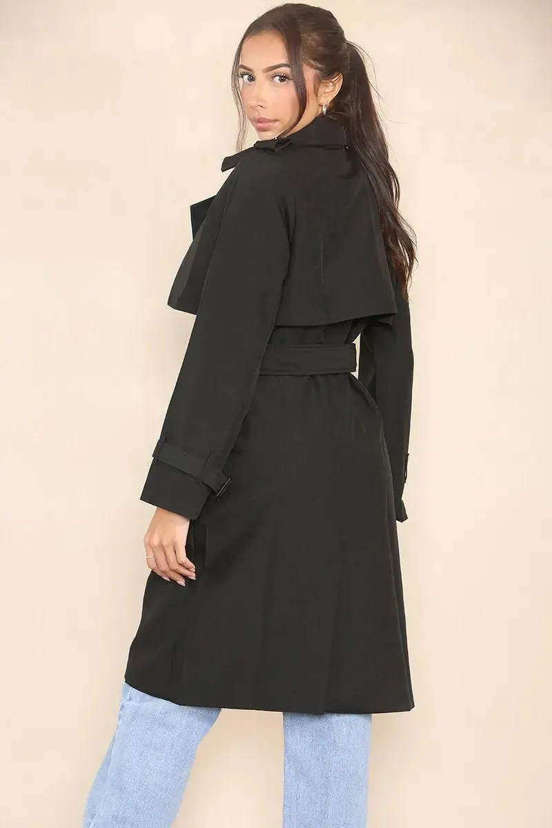 Notch Lapel Double Breasted Belt Decor Trench Coat