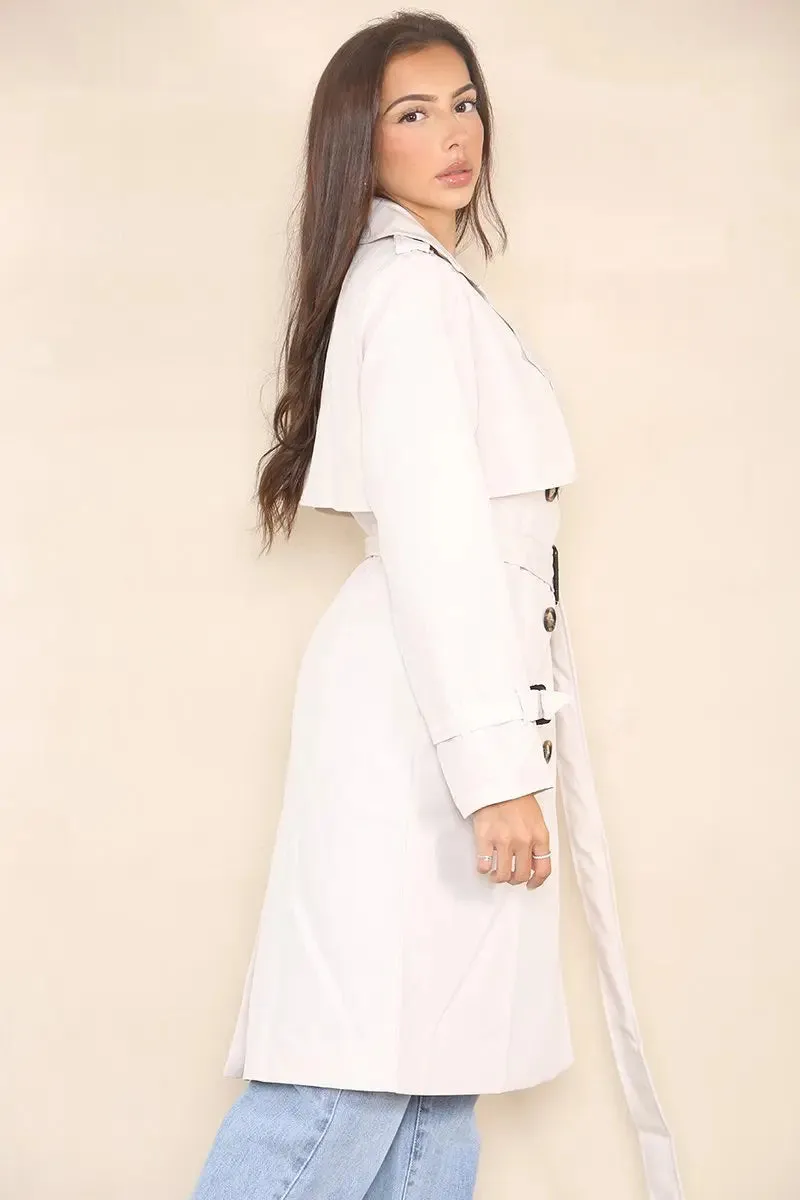 Notch Lapel Double Breasted Belt Decor Trench Coat