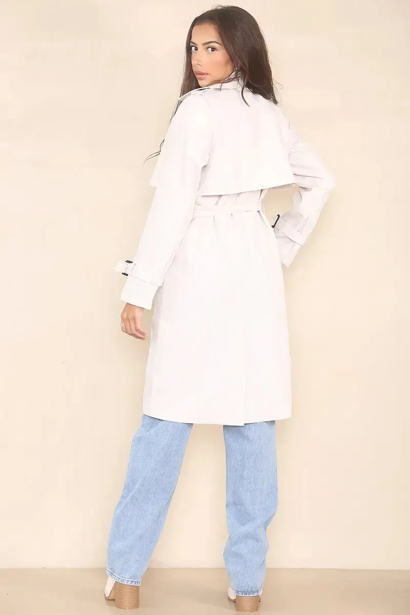Notch Lapel Double Breasted Belt Decor Trench Coat