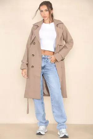 Notch Lapel Double Breasted Belt Decor Trench Coat
