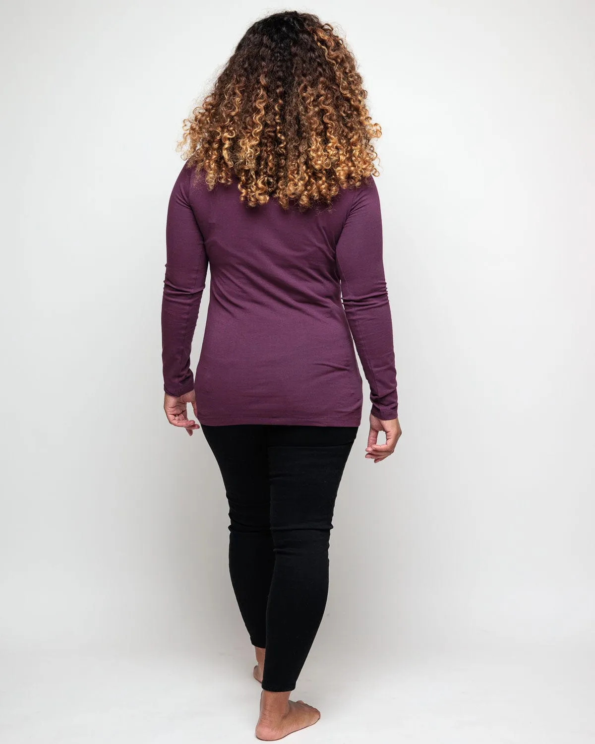 Nursing Long Sleeve Cotton T-Shirt | Plum