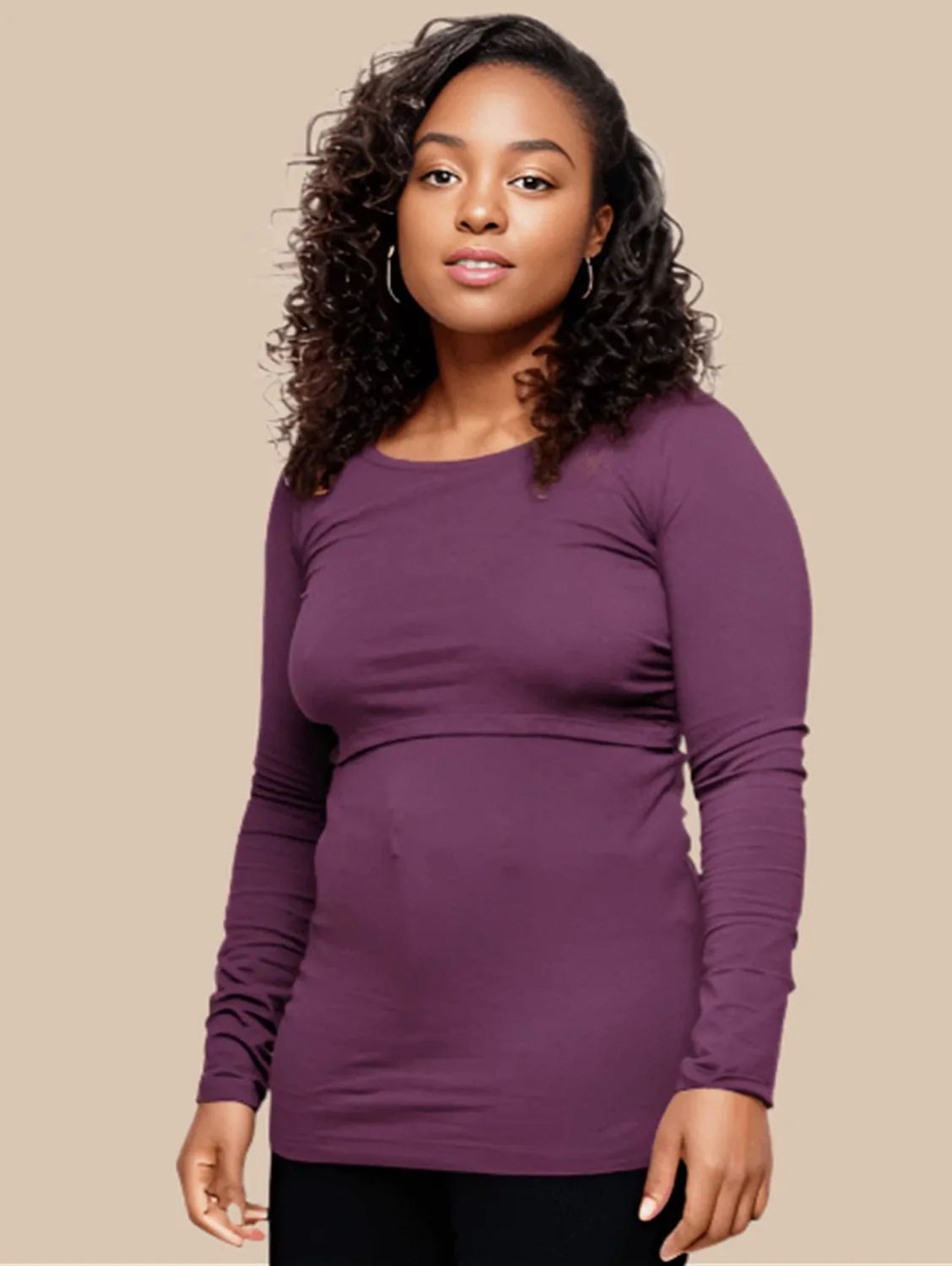Nursing Long Sleeve Cotton T-Shirt | Plum