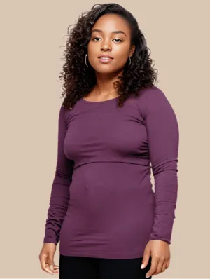 Nursing Long Sleeve Cotton T-Shirt | Plum