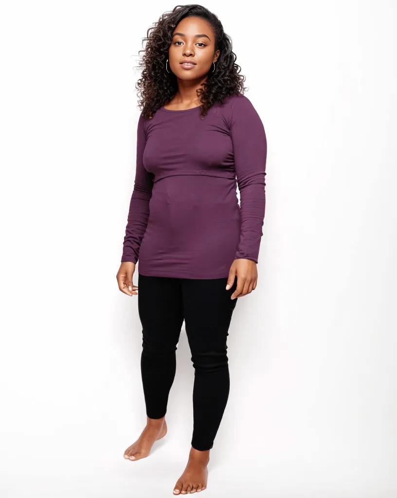 Nursing Long Sleeve Cotton T-Shirt | Plum