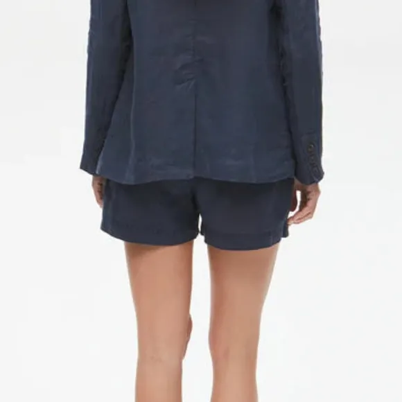 NWT Michael Stars Admiral Navy Blue Bex Linen Pleated Tie Waist Shorts M