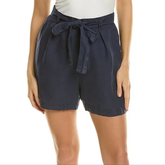NWT Michael Stars Admiral Navy Blue Bex Linen Pleated Tie Waist Shorts M