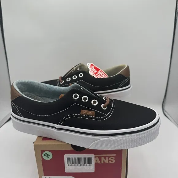 NWT Vans Classic Era 59 Sneakers in Black C &amp; L Acid Denim Brown Leather Trim​