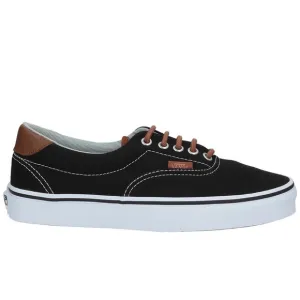 NWT Vans Classic Era 59 Sneakers in Black C &amp; L Acid Denim Brown Leather Trim​