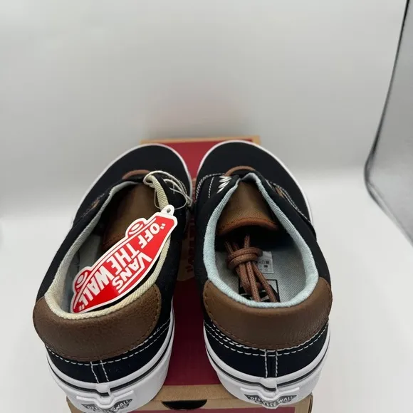 NWT Vans Classic Era 59 Sneakers in Black C &amp; L Acid Denim Brown Leather Trim​