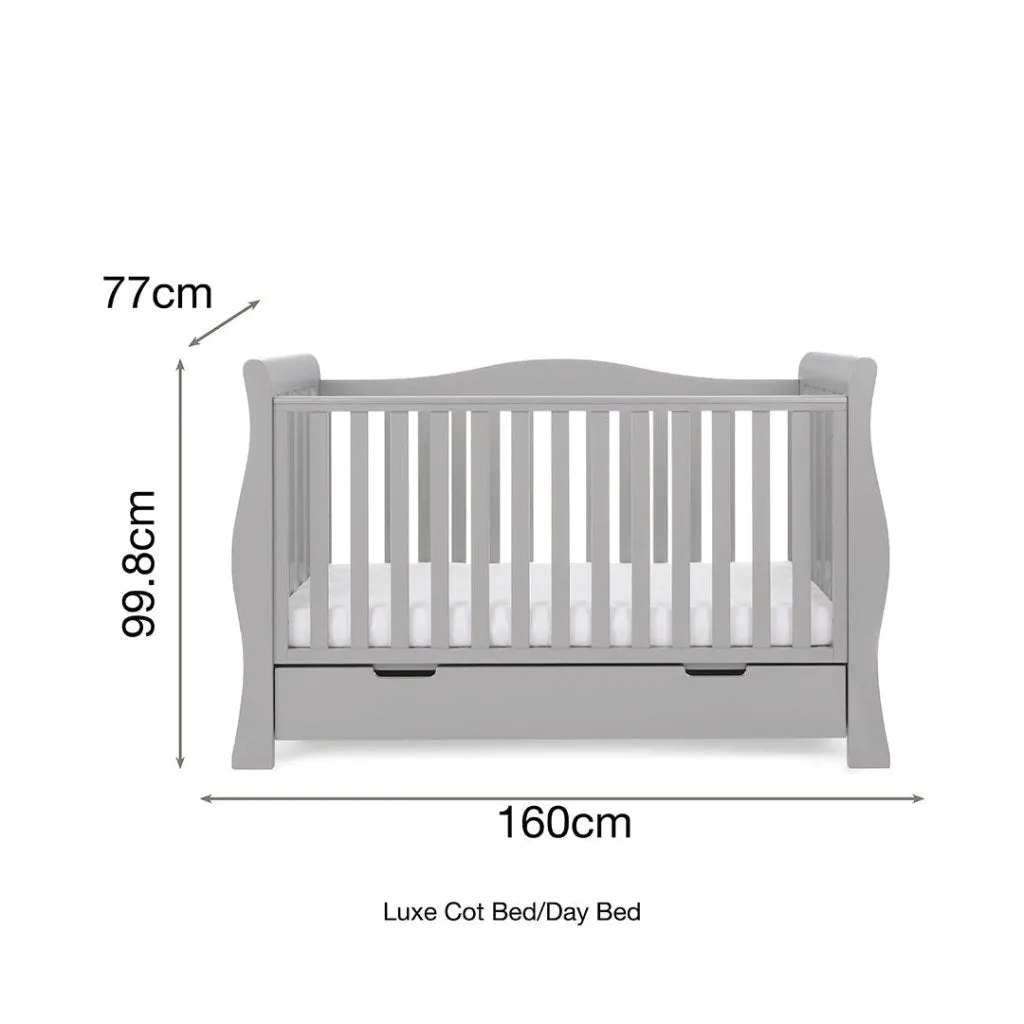 OBABY Stamford Luxe Sleigh Cot Bed - Warm Grey