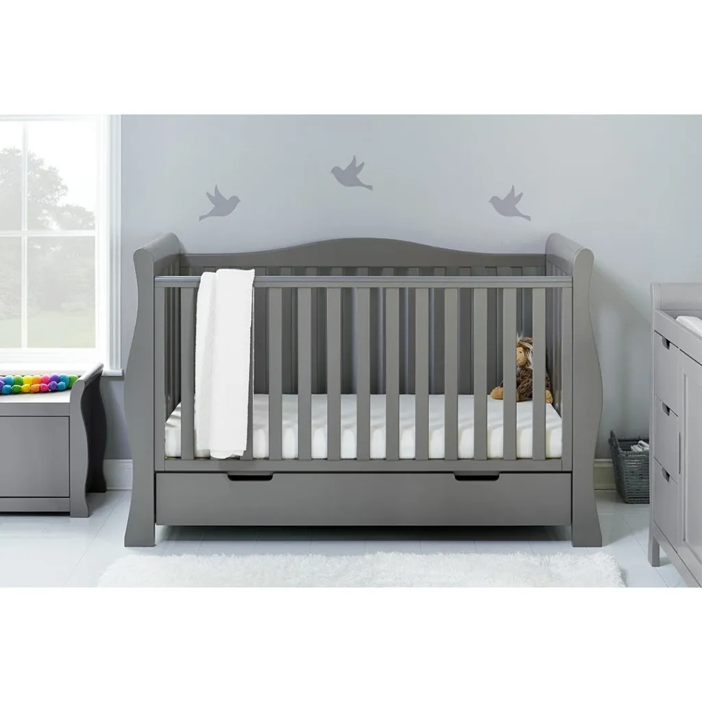 OBABY Stamford Luxe Sleigh Cot Bed - Warm Grey