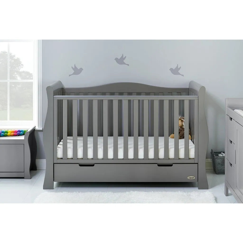 OBABY Stamford Luxe Sleigh Cot Bed - Warm Grey