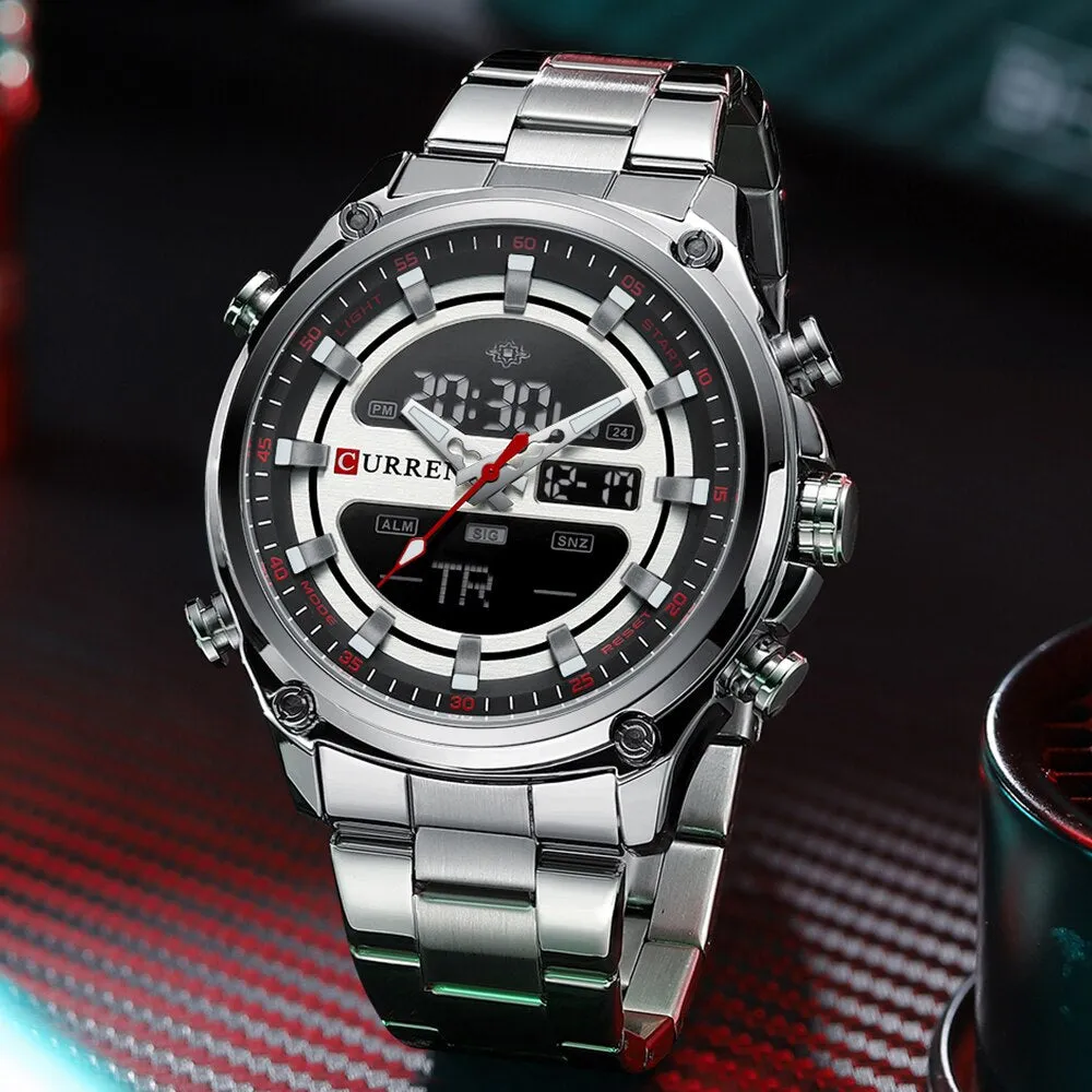 Original Trendy Stylish Dual Time Stainless Steel CURREN Watch - Curren 61 Silver
