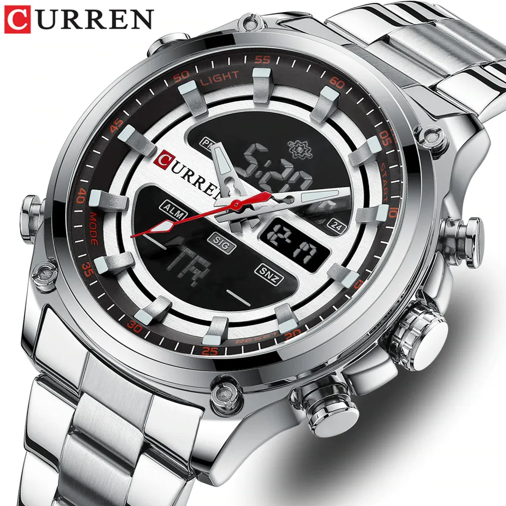 Original Trendy Stylish Dual Time Stainless Steel CURREN Watch - Curren 61 Silver