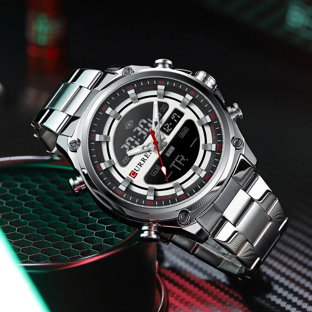 Original Trendy Stylish Dual Time Stainless Steel CURREN Watch - Curren 61 Silver
