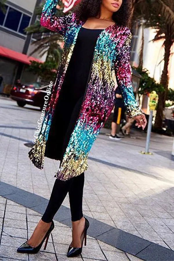 Pay Attention: Sequins Long Coat Plus