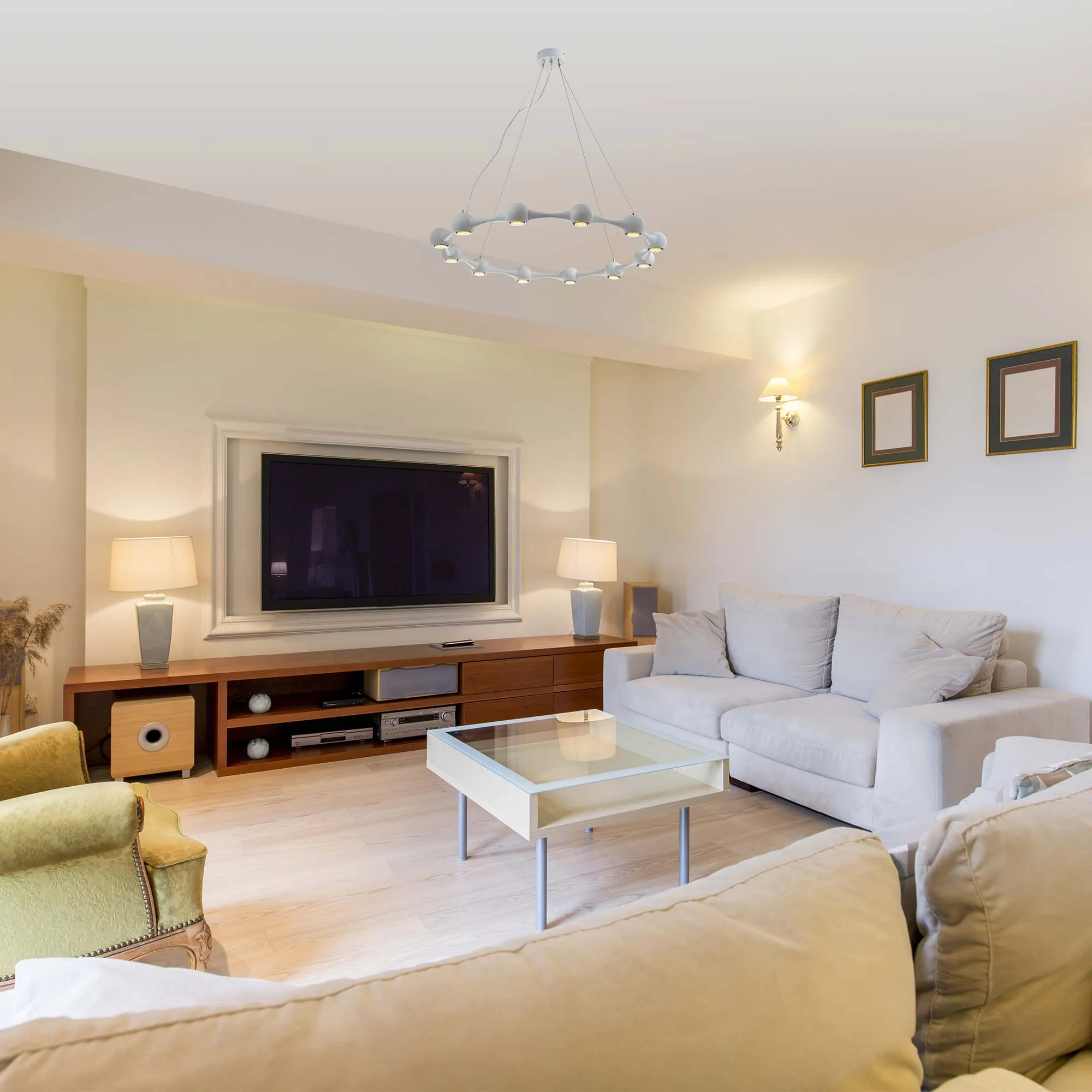 Perivale 3, 5, 6, 9 and 12 Arm Pendant LED Light White