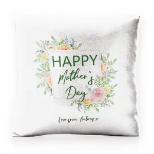 Personalised Glitter Cushion with Stylish Text and Floral Mother’s Day Message