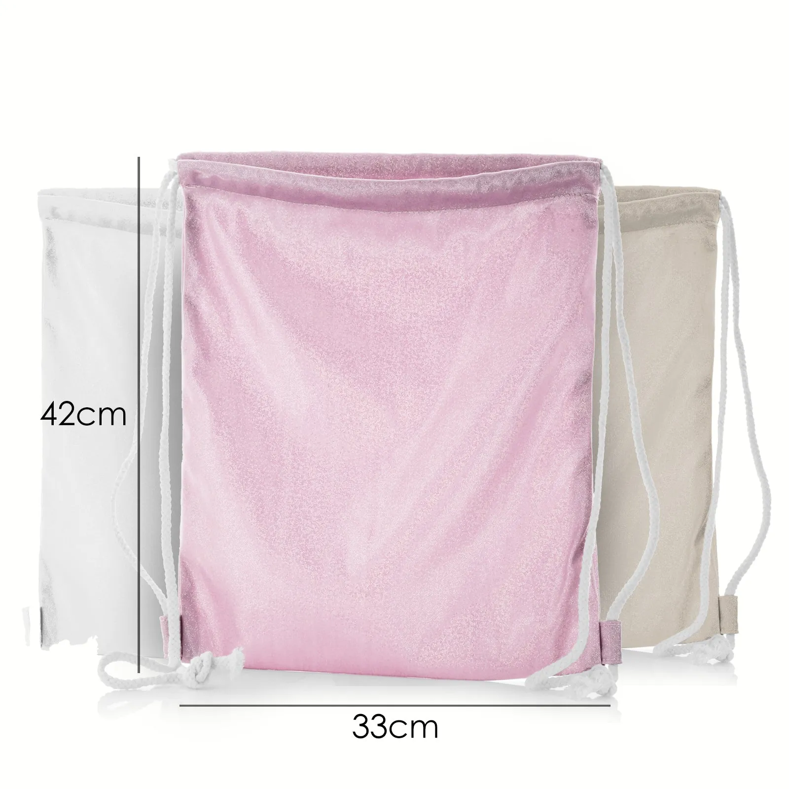 Personalised Glitter Drawstring Backpack with Stylish Text and Arrow Love Hearts Print