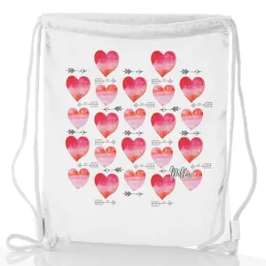 Personalised Glitter Drawstring Backpack with Stylish Text and Arrow Love Hearts Print