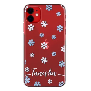 Personalised Sony Phone Hard Case with Falling Snowflakes and Stylish White Text