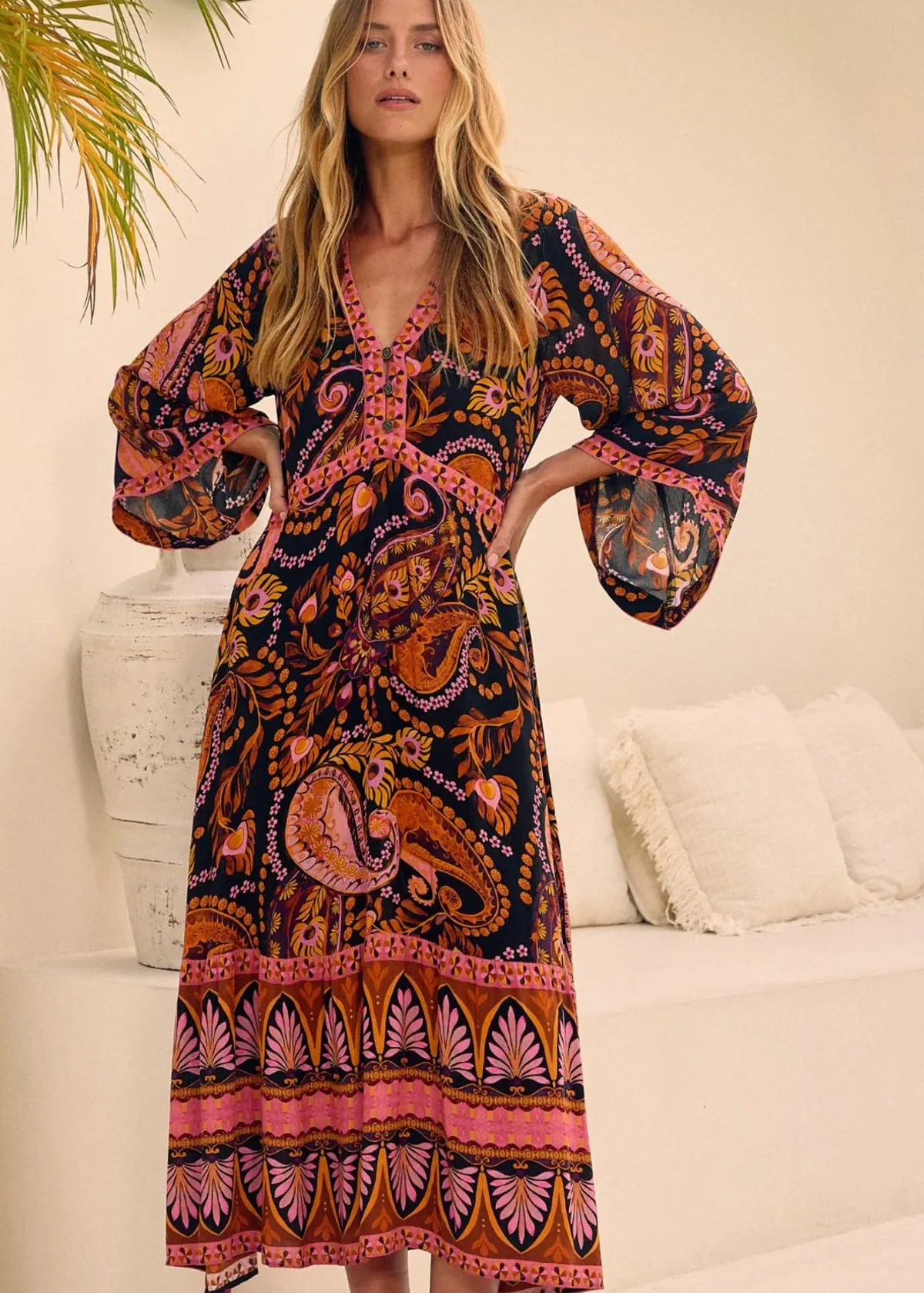 Pink Noir Empire Midi Dress