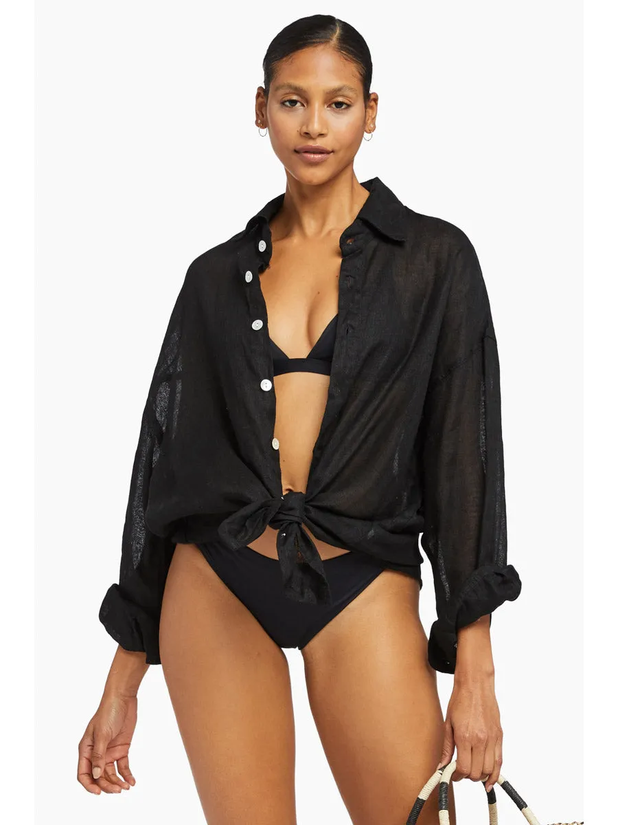 Playa Linen Boyfriend Shirt in Black EcoLinen