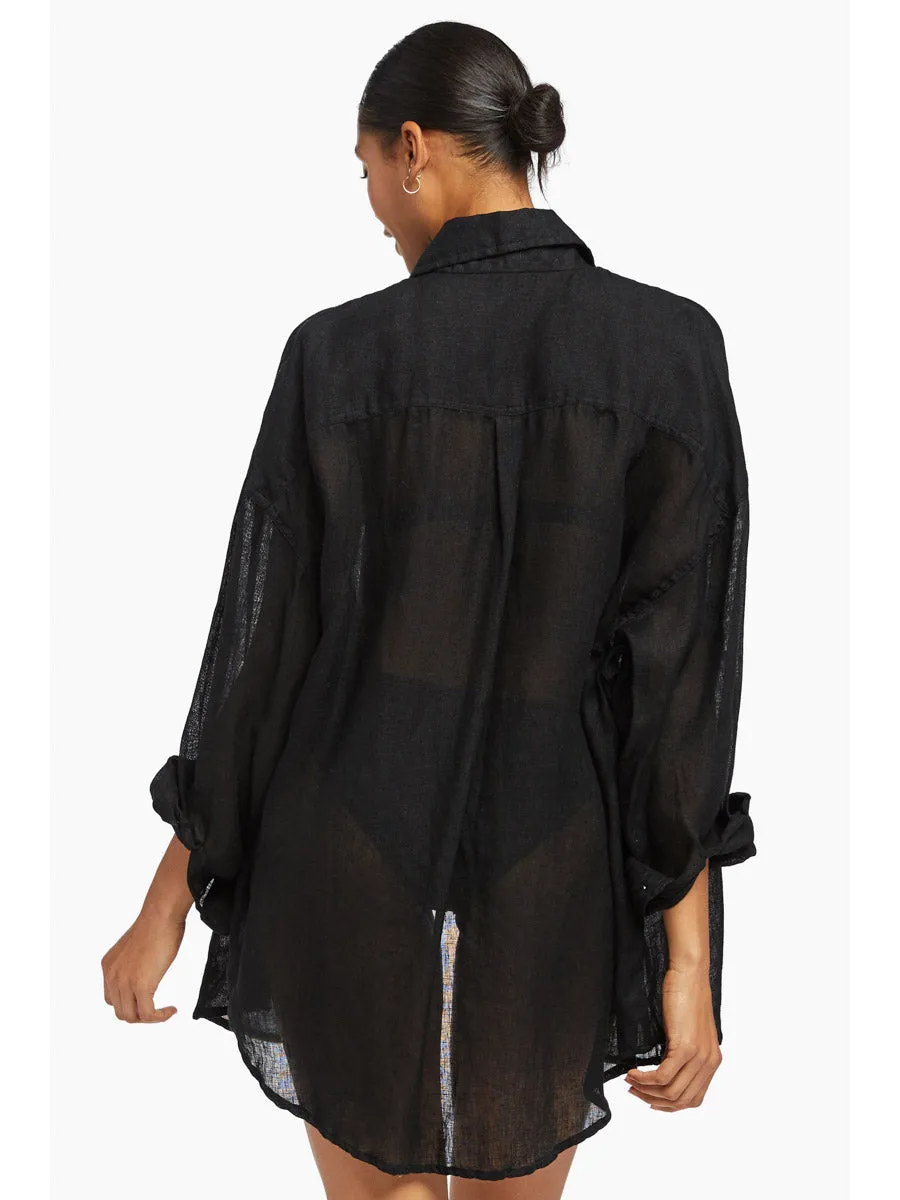 Playa Linen Boyfriend Shirt in Black EcoLinen
