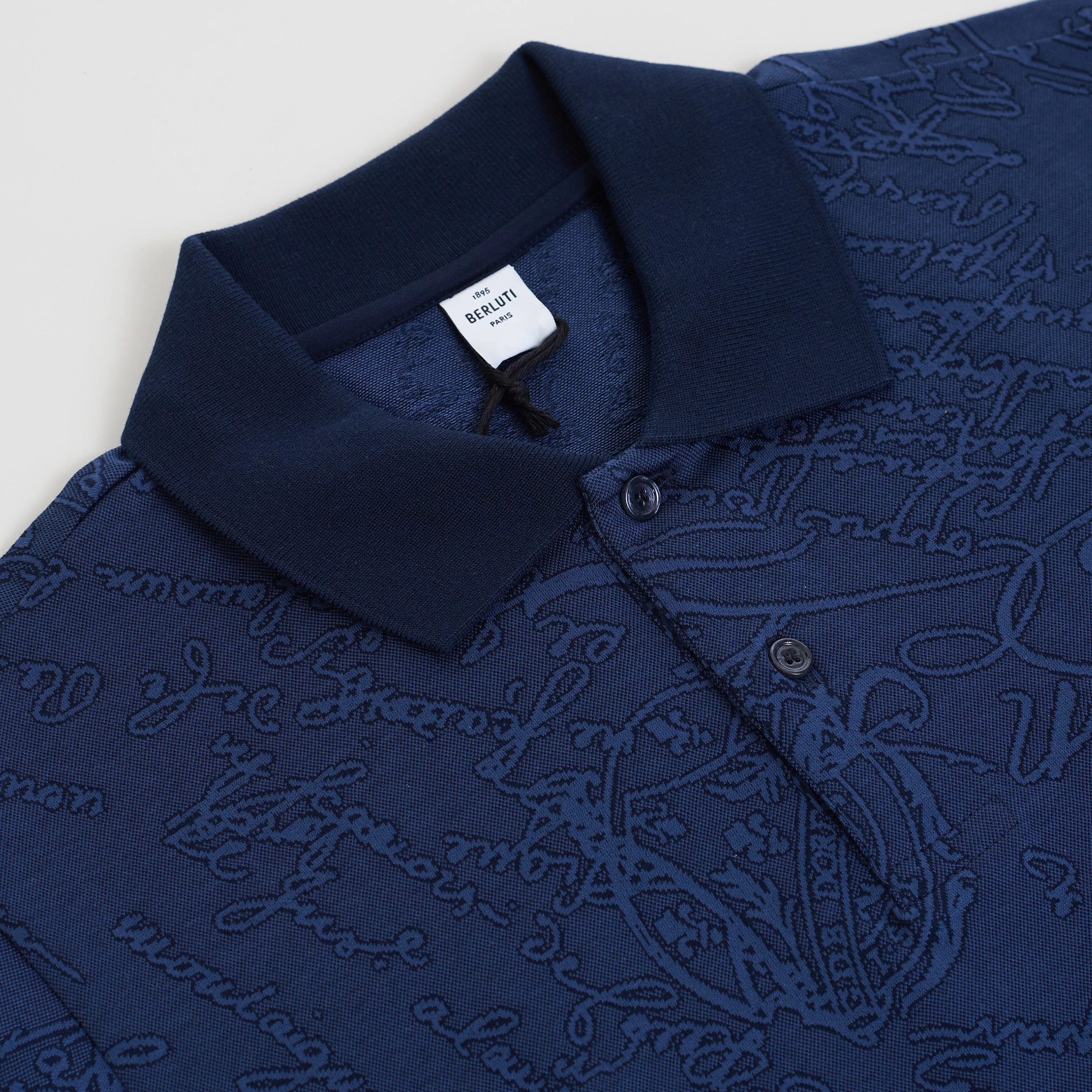 Polo-Shirt In Warm Blue All Over Scritto Jacquard Cotton