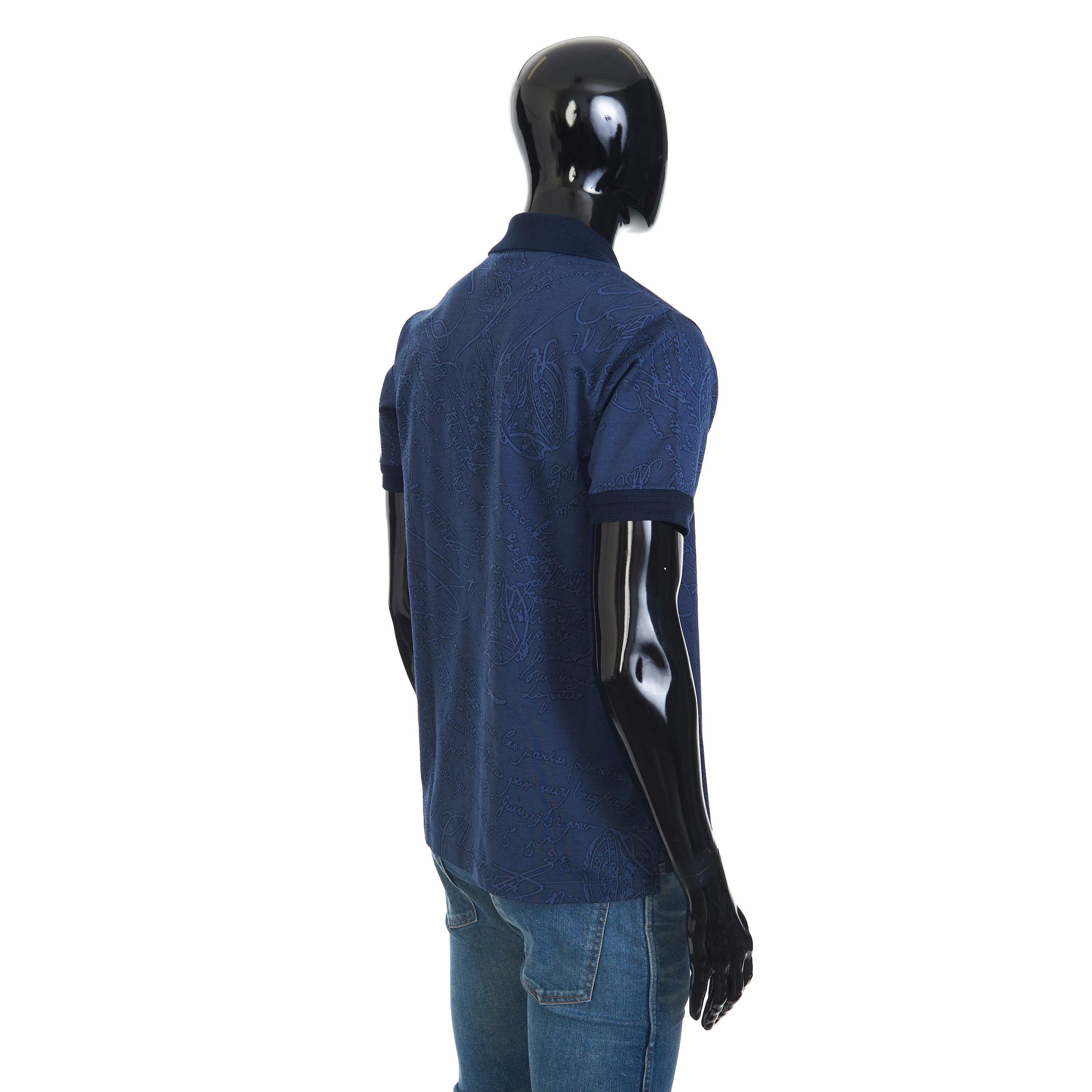 Polo-Shirt In Warm Blue All Over Scritto Jacquard Cotton