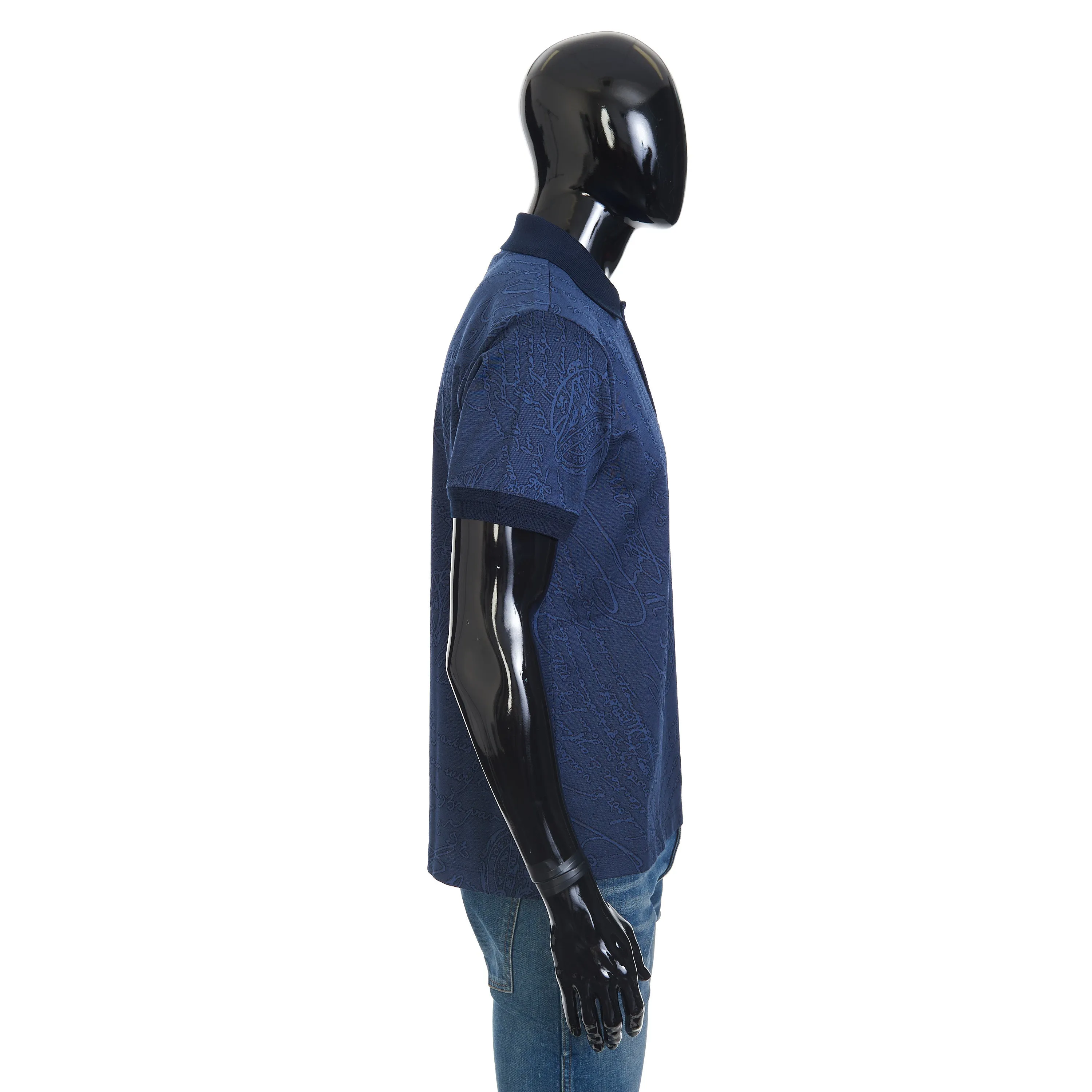 Polo-Shirt In Warm Blue All Over Scritto Jacquard Cotton