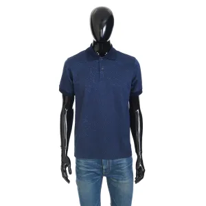 Polo-Shirt In Warm Blue All Over Scritto Jacquard Cotton