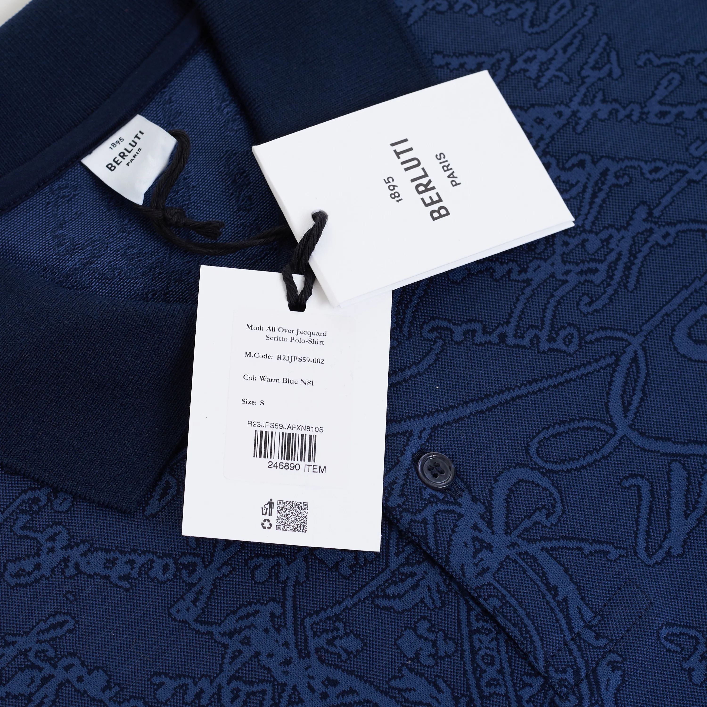 Polo-Shirt In Warm Blue All Over Scritto Jacquard Cotton