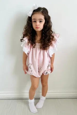 "Harlow" Pink Vintage Floral Romper