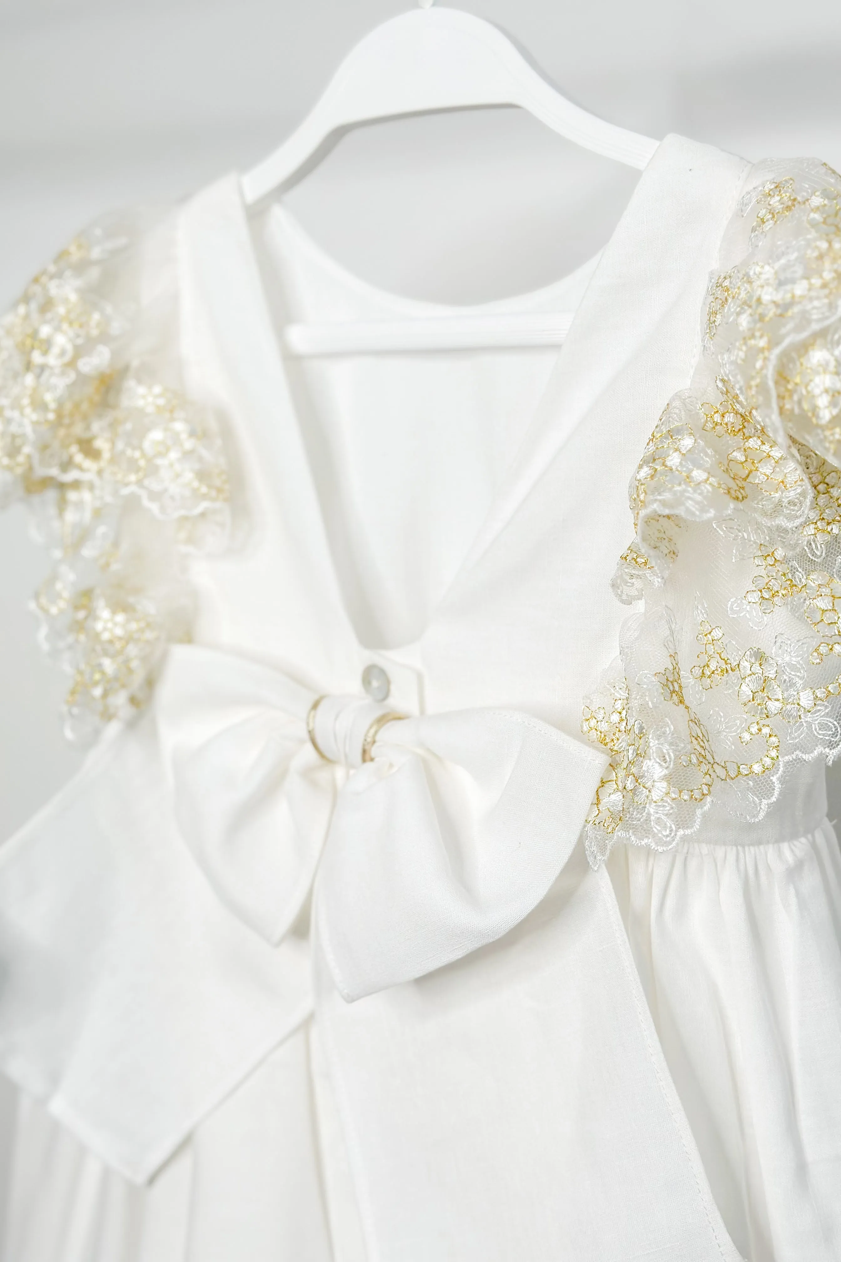 "Haven" Ivory Gold Lace Sleeve Dress