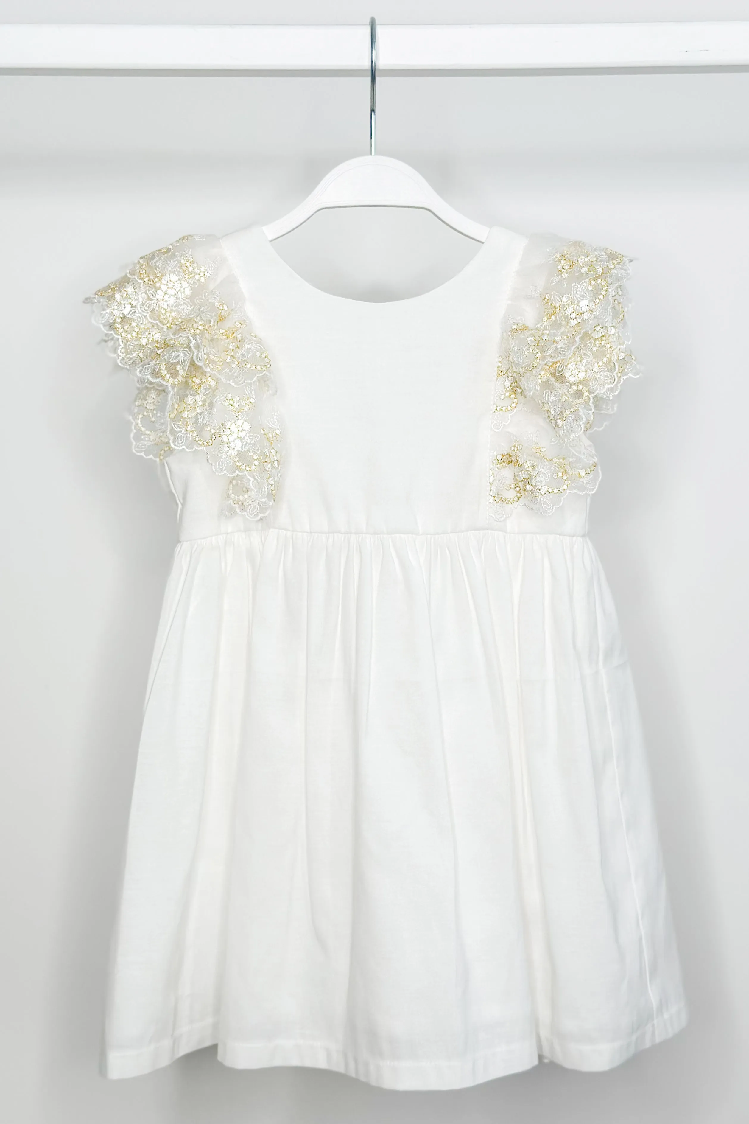 "Haven" Ivory Gold Lace Sleeve Dress