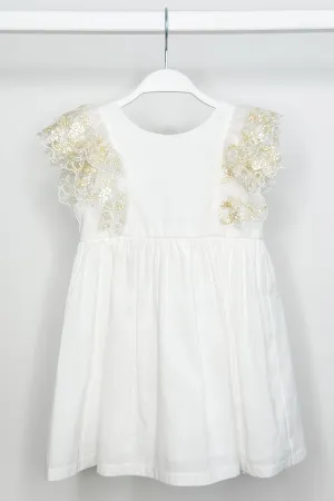 "Haven" Ivory Gold Lace Sleeve Dress