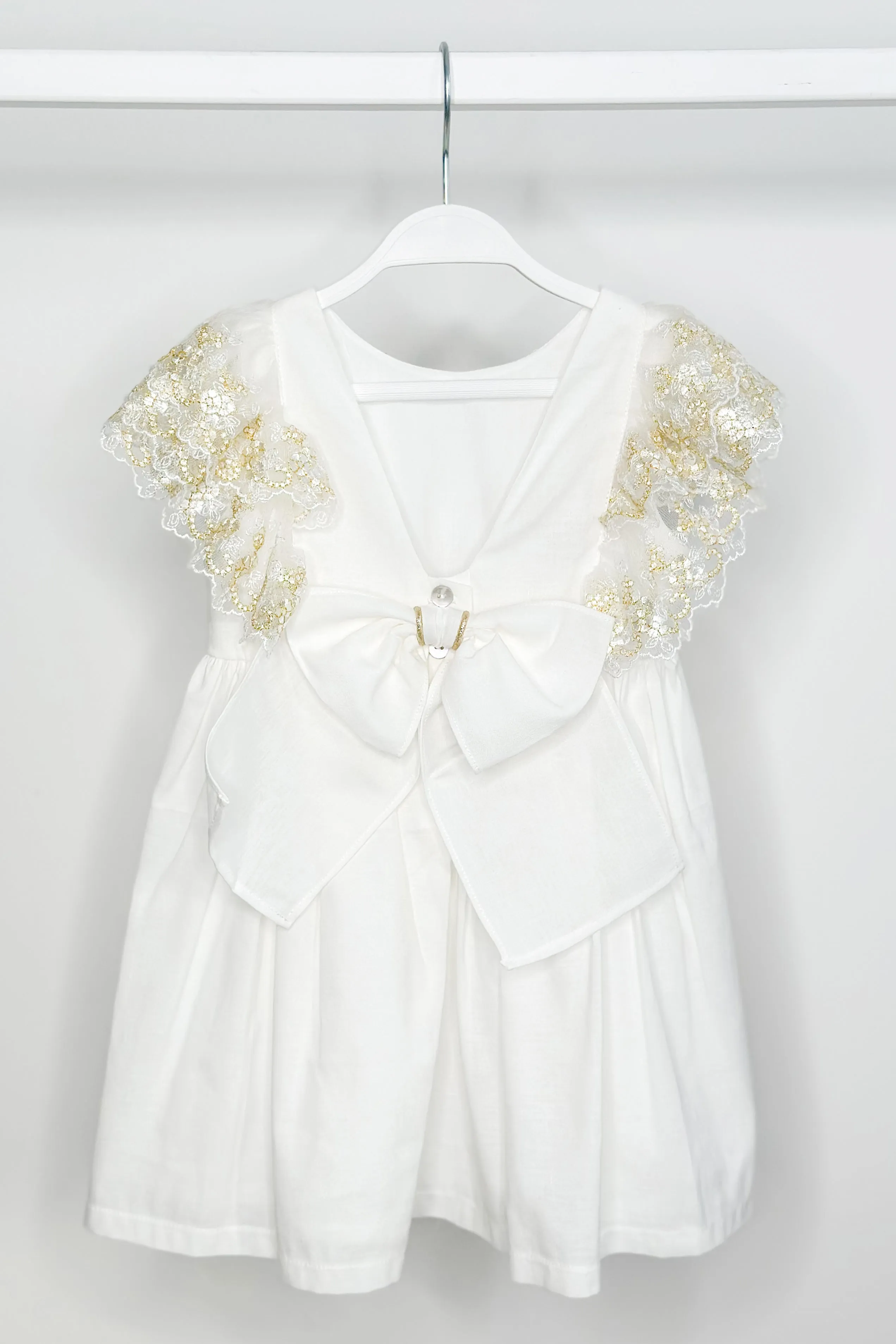"Haven" Ivory Gold Lace Sleeve Dress